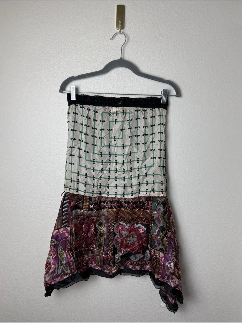 Super Lucky Cat Y2K Skirt Medium Patchwork Recycled Reworked Whimsy Fairy Witchy